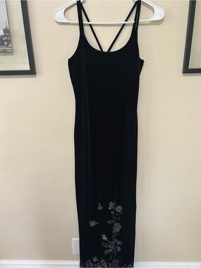 Vintage Y2k Black Velvet Slip Dress with Sparkle Floral